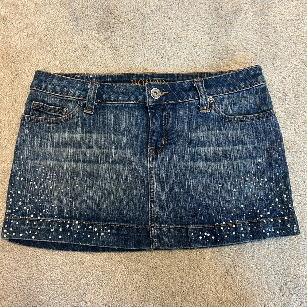 Bongo blue Wash crystal rhinestone embellished bedazzled mini denim Jean skirt - Picture 7 of 7